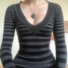 Gestreifter Damenpullover V-Ausschnitt Slim Fit Strickoberteil