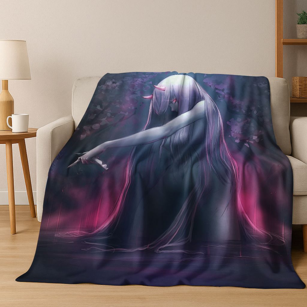002 Zero Two DARLING In FRANXX Sexy Girl Cartoon Art Flannel Blanket,Cozy Soft Throw Blanket for Home Bedroom Bed Sofa Cover
