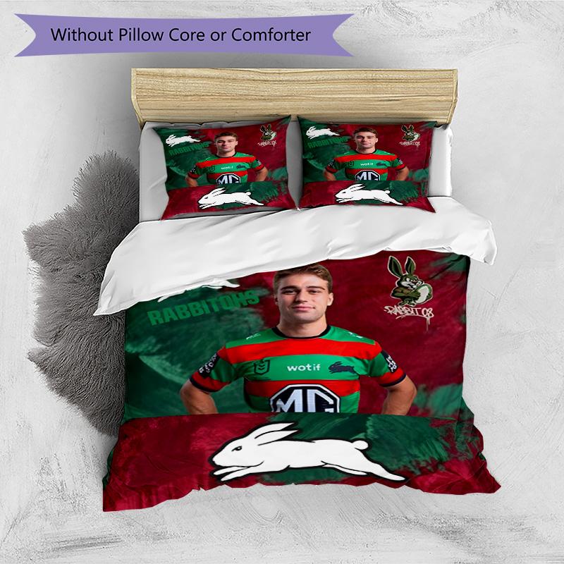 3pcs Duvet Cover Set (1*Duvet Cover + 2*Pillowcase, Without Core), South Sydney Rabbitohs Print Bedding Set, Bedroom Decor, All‑Season, Birthday Gift