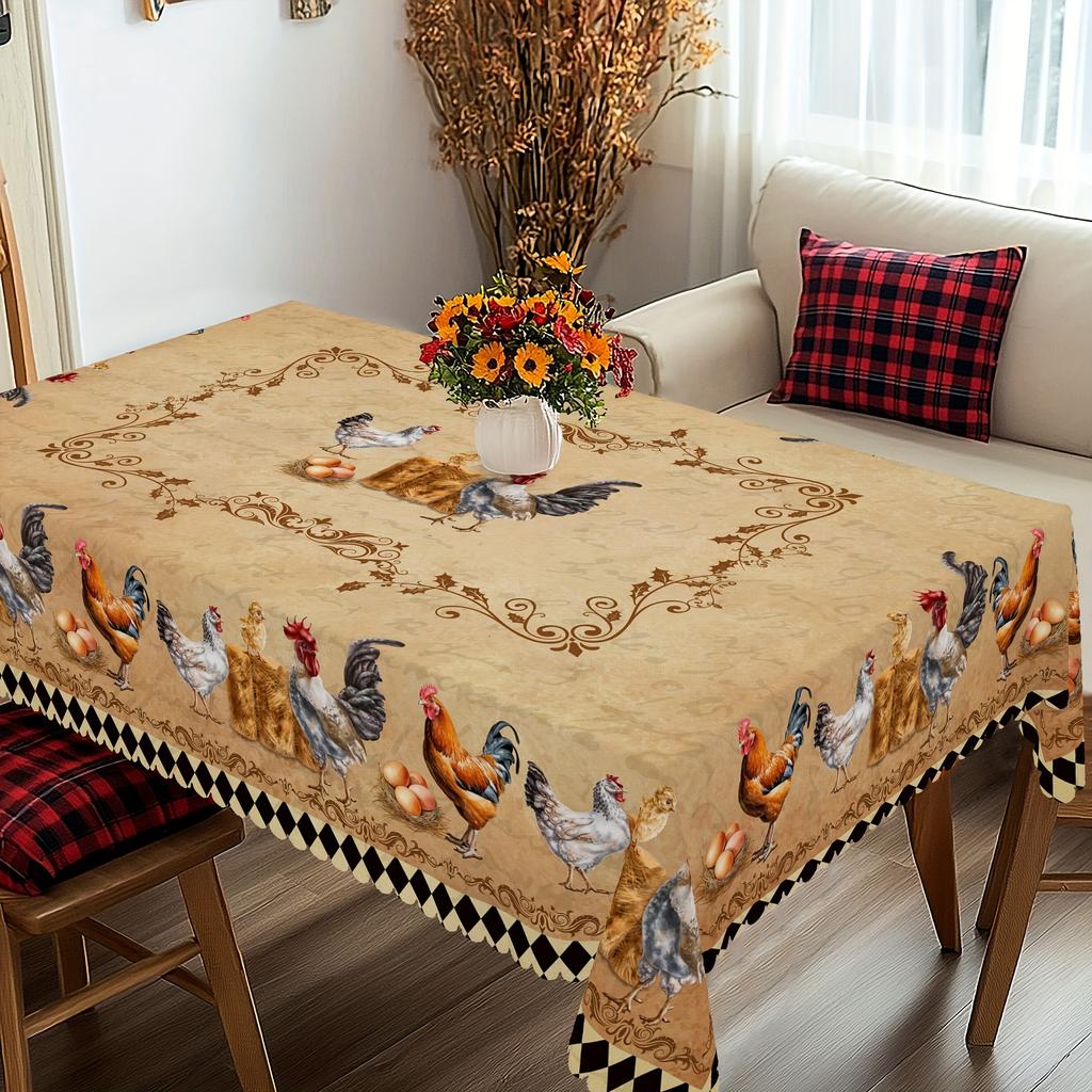 Retro Farmhouse Rooster Rectangle Tablecloth for Table Decor Vintage Kitchen Dining Table Cloth Gift Holiday Picnic Party Decor