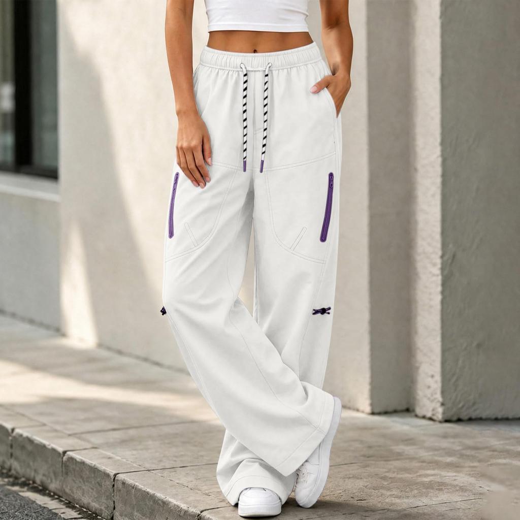 Women's Casual Loose Fit Cargo Pants with Pockets Wide Leg Trousers for Everyday Wear