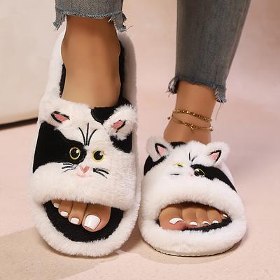 Women's Faux Fur Open-Toe Slippers, Lightweight and Portable Unisex Slip-Ons for All Seasons