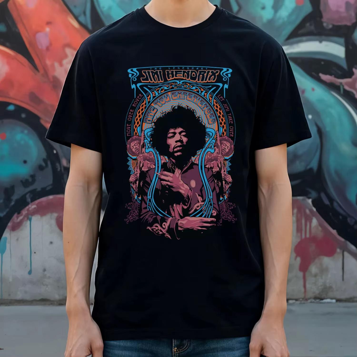 Jimi Hendrix Graphic T-Shirt Psychedelic Rock Art Graphic Tee Men Women Summer Men s T-Shirt Black S