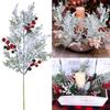Artificial Christmas Flowers With Red Berry Stems, Fake Norfolk Garland Branches For Winter Decor, Faux Christmas Garland Tree Picks And DIY Crafts