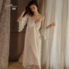Women's Plus Size Padded Embroidered Long Cami Sleep Dress with Robe Set
