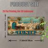 2D Flat Piece, Vintage Metal License Plate, TUNIS Aluminum Logo with Market and Mosque Scene, Suitable for Homes, Bars, Cafes