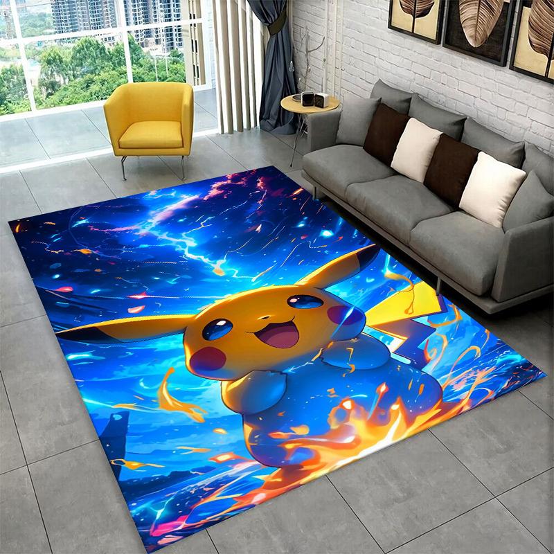 Cute Pokemon Pikachu Cartoon Carpet Rug for Playroom Bedroom Living Room Sofa Home Decor,kid Game Area Rug Non-slip Floor Mat