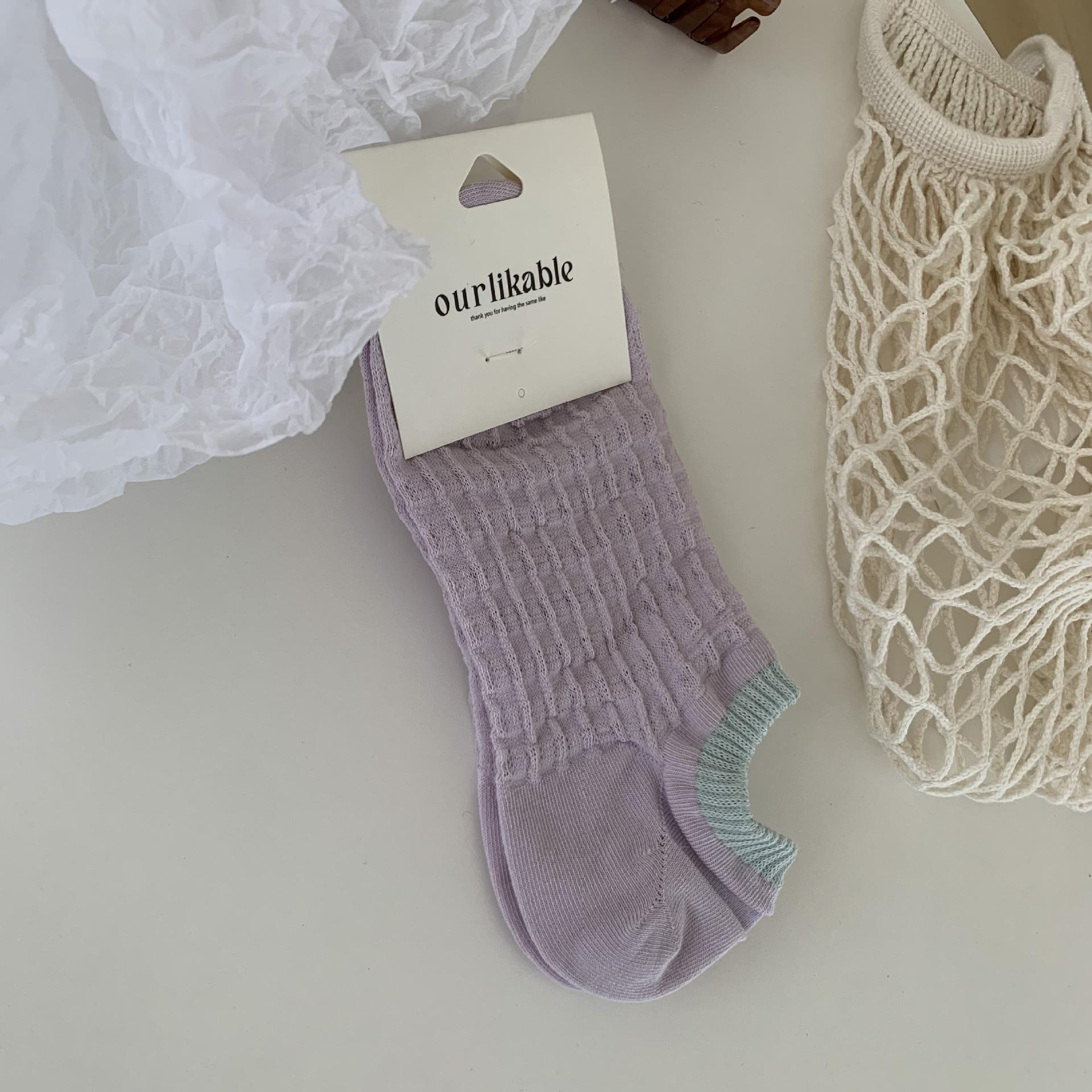 Women s Cotton No-Show Socks - Color-Blocking, Breathable Summer Mesh One Size