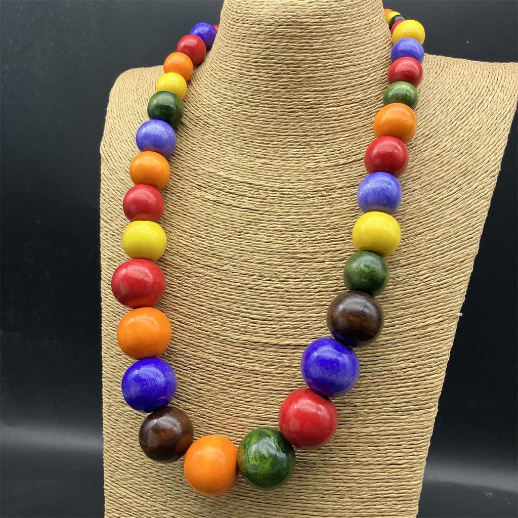 Bohemian Stijl Ronde Houten Kralen Pullover Ketting met Artistieke Retro Versieringen