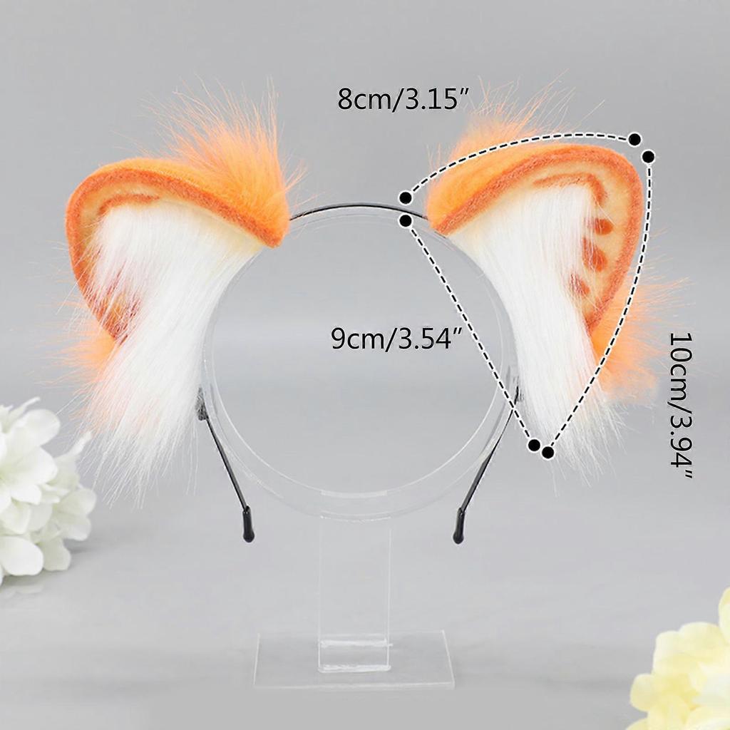 Cat Foxes Wolf Ears Headband Headwear Long Furs Ears Headband Animal Furry Ears Hair Hoop Halloween Cosplay Costume Gift  Orange