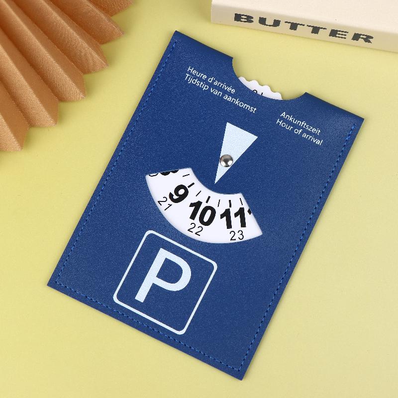 Blue PU Leather Parking Disc 4 Language Version Durable & Water-Resistant Arrival Timer For Car - Universal European Design