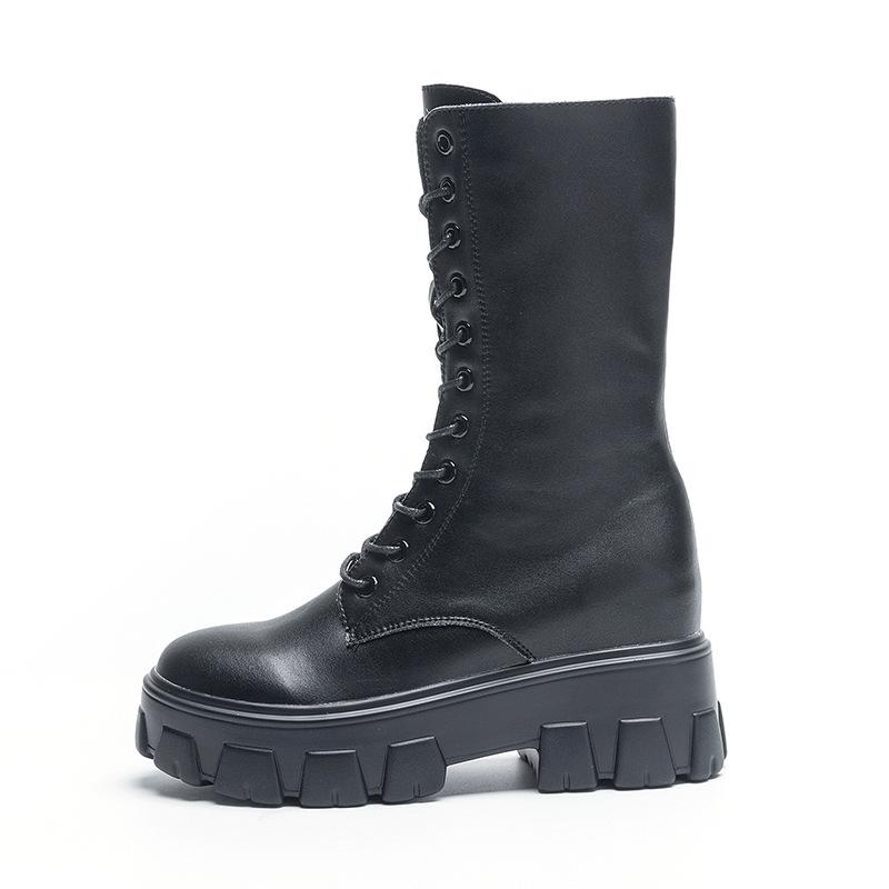 Martin Boots Women's 2025 New Medium Tube Women's Short Boots Thick-soled Inner Height-increasing Thin Boots Fashion Leather Boots Korean Version 