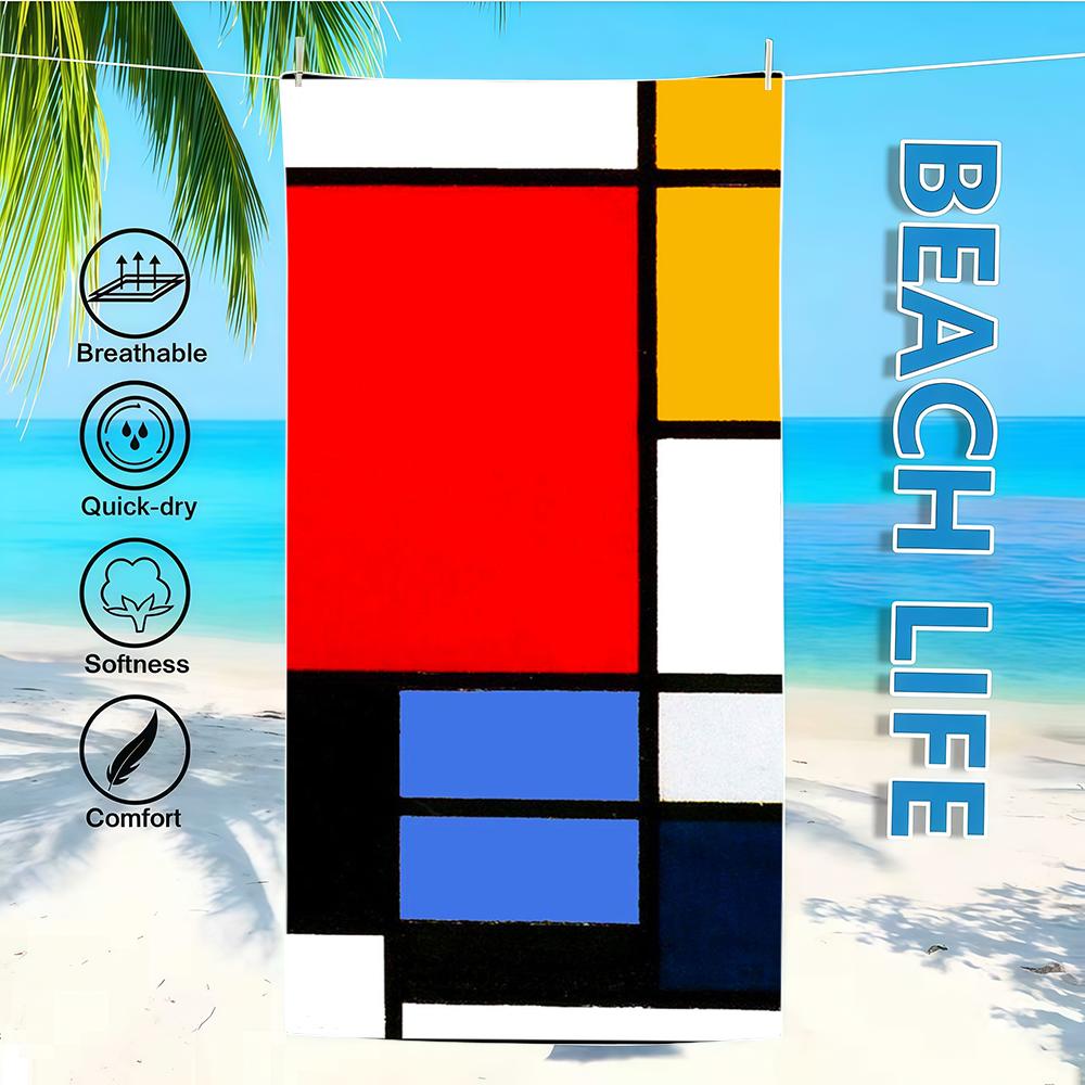 

Mondrian Towel Textile Bathrobe Beach Quick-Drying Lightweight Portable Camping Swim Piet Pool Travel W30*H60(CM)