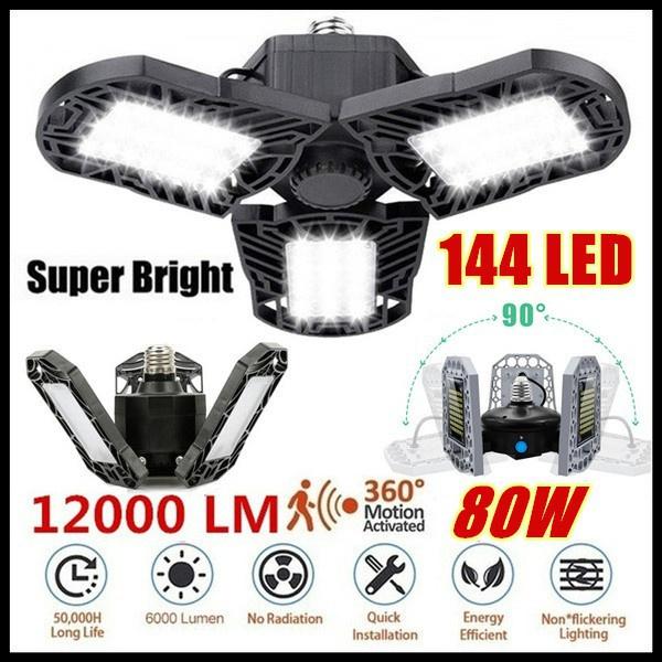 360 Degree LED Garage Lights E27 40/60/80W Deformable Ceiling Lights 3 Panel Adjustable for Garage Ceiling Workshop