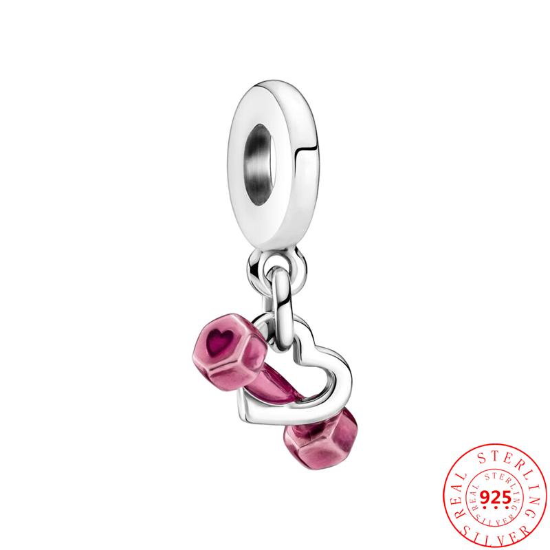 

Новый 925 серебро бадминтон гантели футбол баскетбол бегун спортивный стиль бусины подходят новые подвески браслет ювелирные изделия