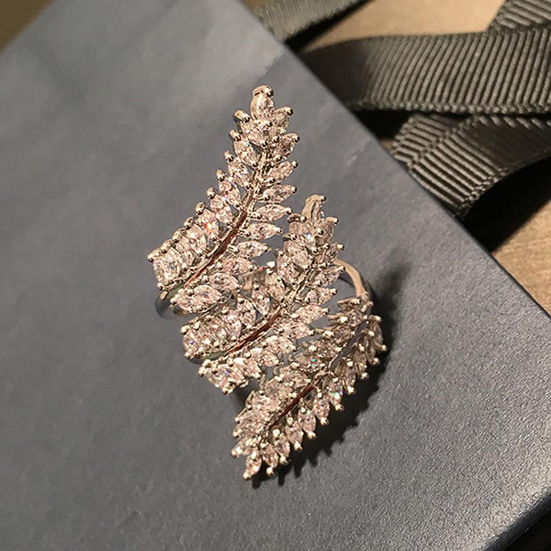 CopperLeaf Ring for Women Marquise Cubic Zirconia Multi-layered Sparkling Wedding Jewelry Female Opening Rings