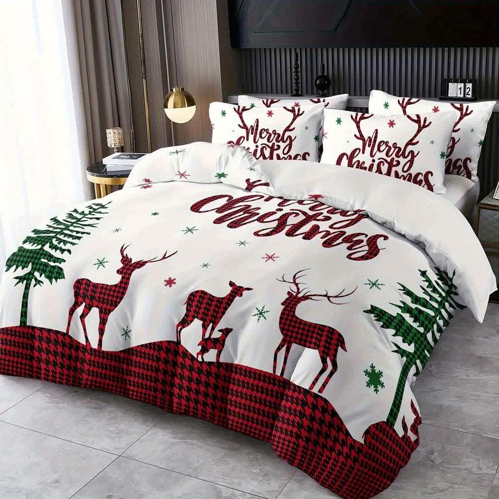 Soft Breathable Reinder Digital Print Soft with Soft Fabric Duvet Cover And Pilowcases Set Fashion Clasic Cozy Beding Colection