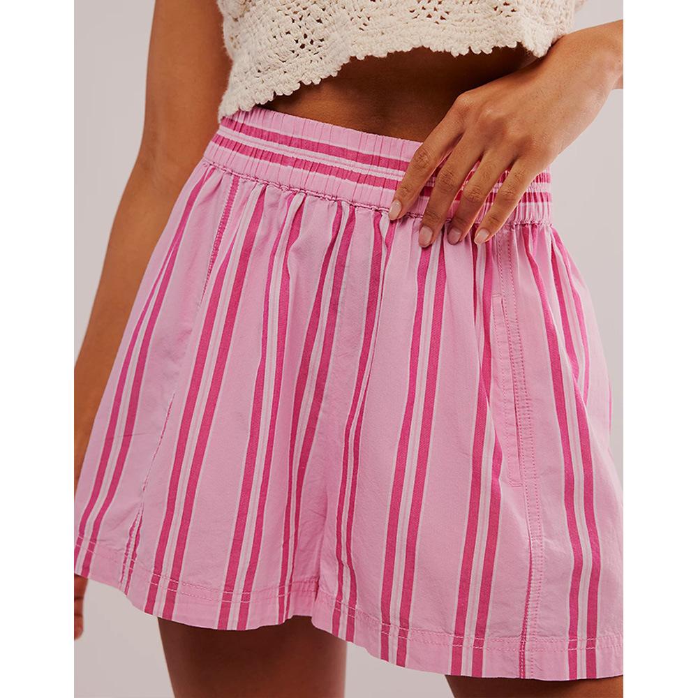 Women's Shorts Fashion Striped Casual Elastic-pocket Beach Shorts Women's Pants