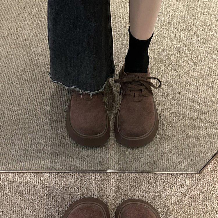 New autumn fashion retro shoes small height increase muffin round head lace-up platform single shoes