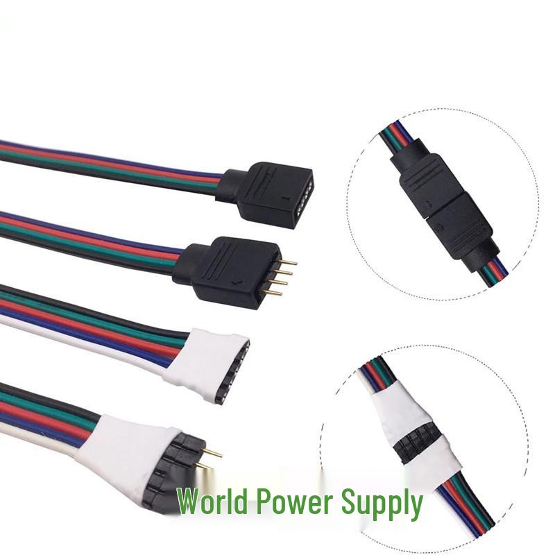 7-Color RGBW+ LED Strip Connector: 5-Pin Female & 4-Pin Sheathed Jumper Cable