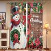 2 Pieces, Snowman Christmas Wooden Background Curtains -30% Blackout - Suitable for Living Room, Bedroom, Kitchen, Home Decorati