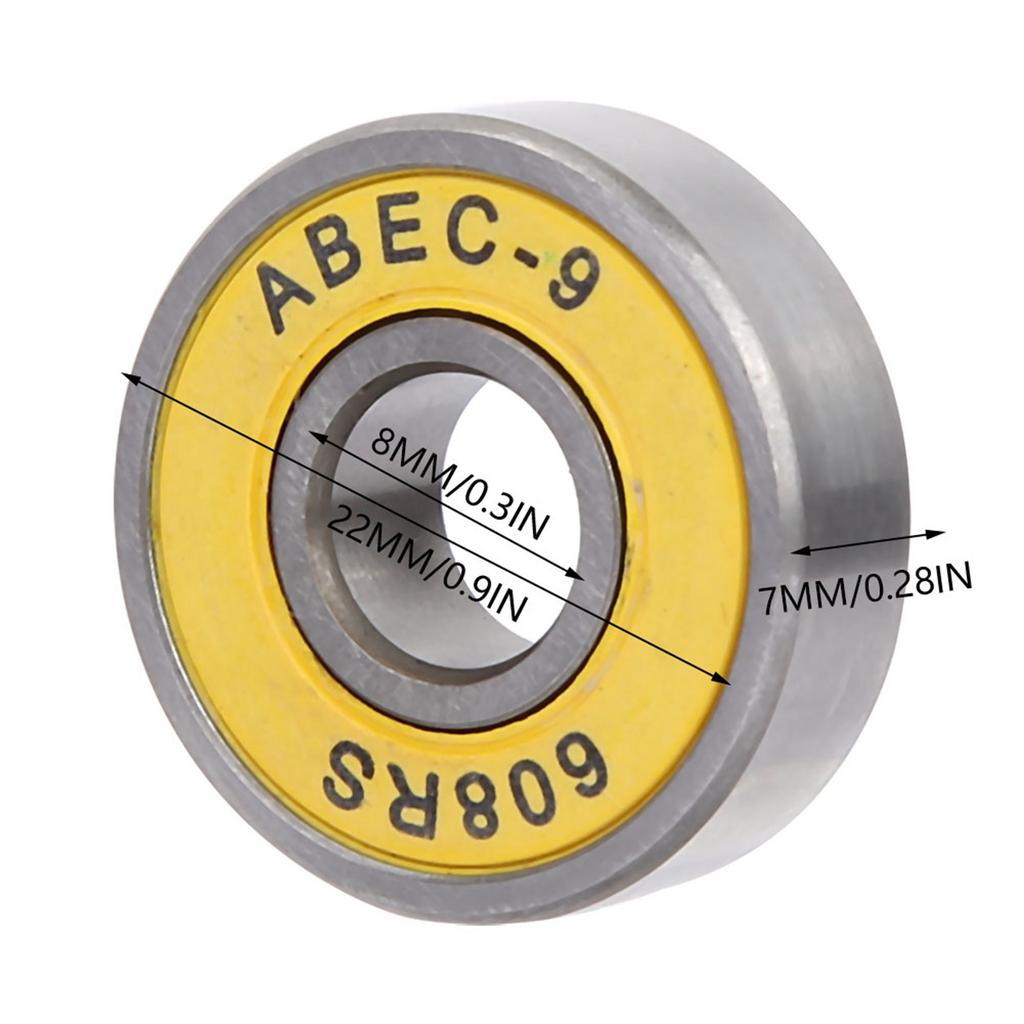 8 Pcs Skateboard Scooter 608 Ball Bearing Miniature Skate Roller Ball Bearings Kit(yellow 9)