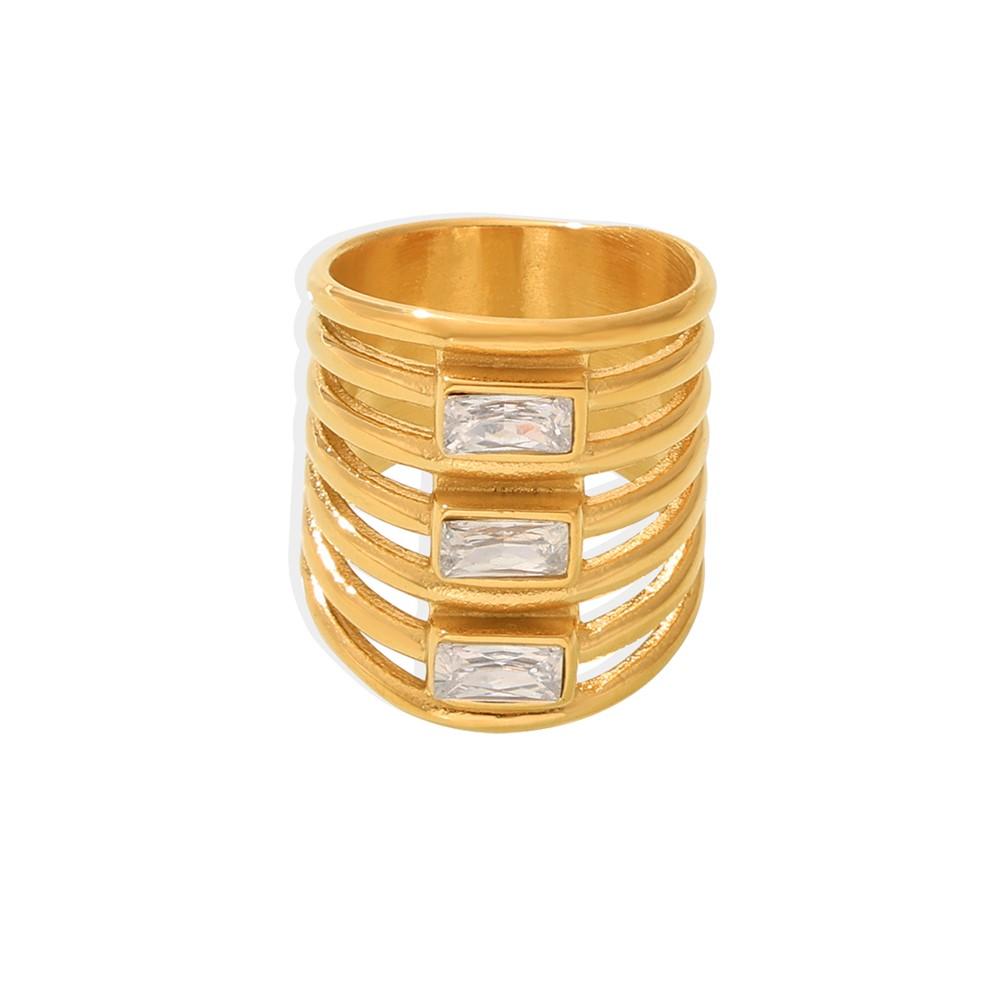 Luxury White Zirconia Ring Women's 316 Stainless Steel Gold-Plated Multi-Layered Long Couple Rings Waterproof Zircon Gift