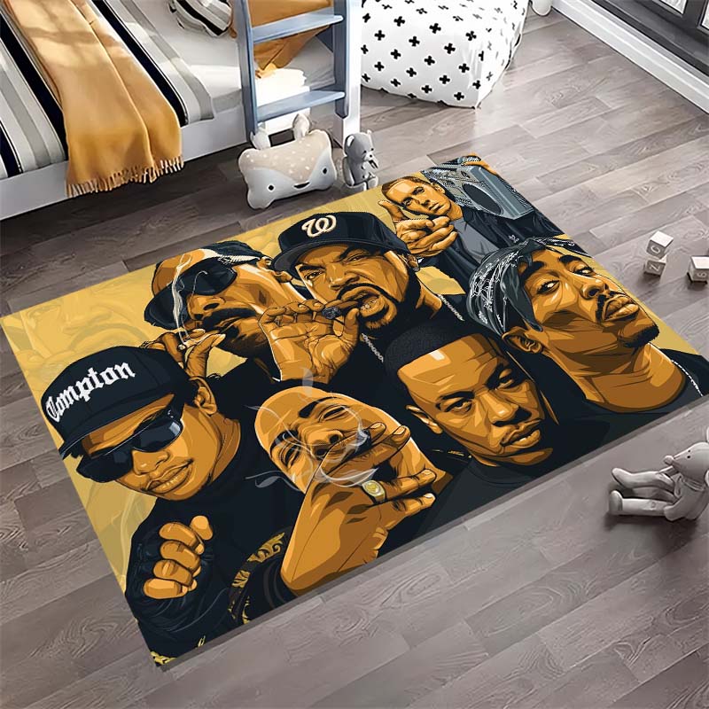 Hip‑hop Rap Music Artist Group Portrait Print Area Rug Non‑Slip Rectangular Floor Mat Music Fan Home Decor