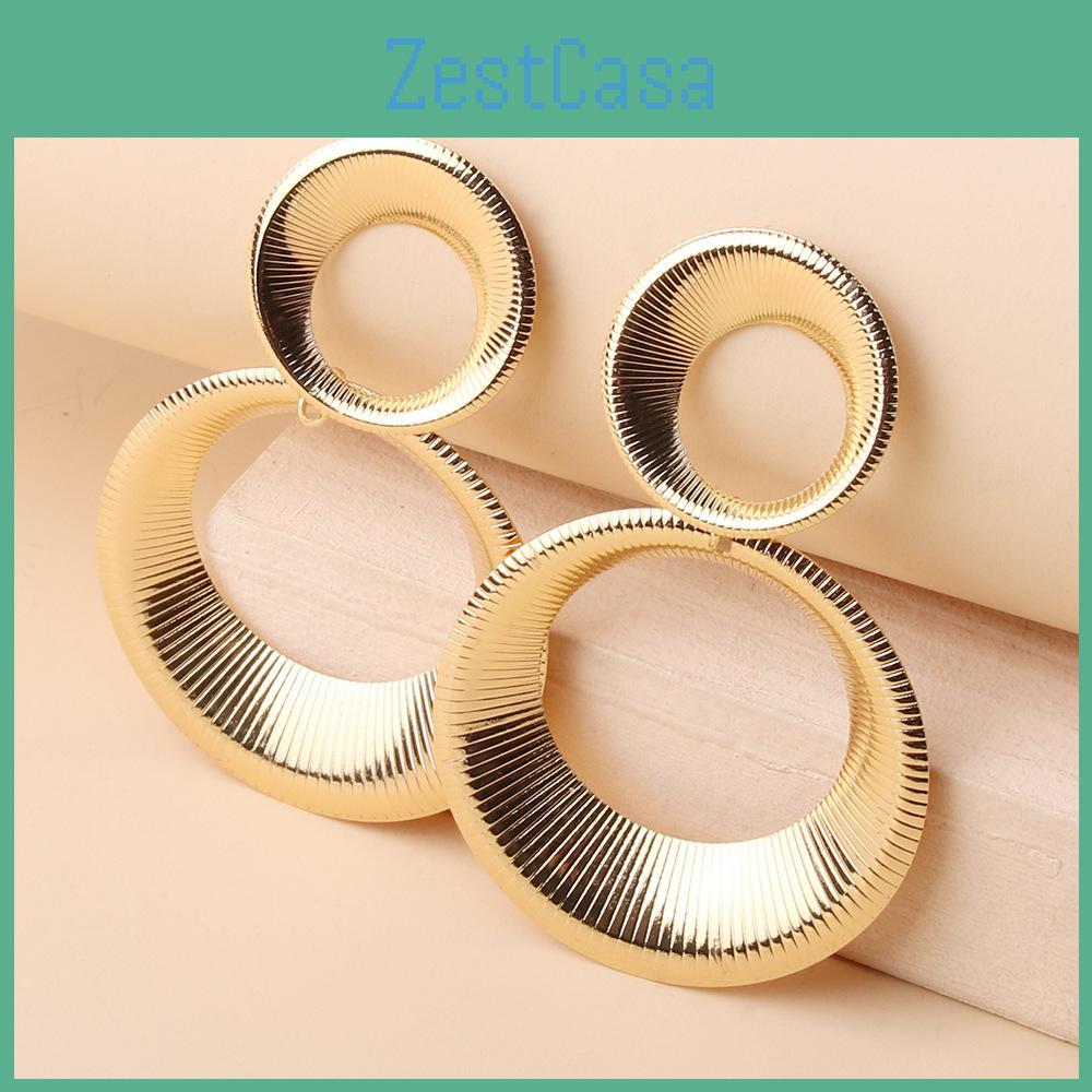 Earrings Elegant Metal With Geometric Shape And Gold Finish For Gift Women