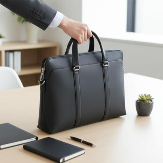 YOISA Briefcase, Premium Business Tote Bag for Men and Women, A4 Size Fit, Black, with Shoulder Strap, Genuine Cowhide Leather, Brass Zipper, Perfect