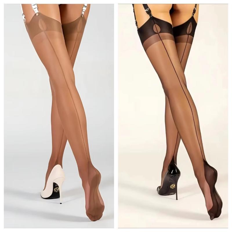 1/2/3pairs Luxury Polyamide 80% Thigh High Stockings for Women, 8 Denier, Solid Color, Knit Fabric, Back Seam, Elegant & Sexy