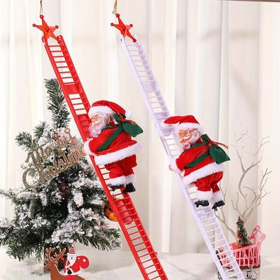 1ks elektrický Santa šplhající po žebříku na strom, šplhání nahoru a dolů Santa Claus po žebříku s hudbou a taškou na stromeček