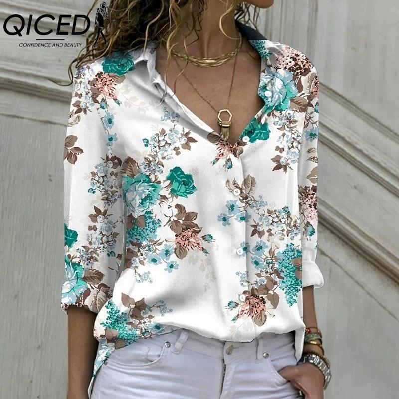 QICED 38 Color Women's Fashion Casual Long Sleeve POLO Neck Blouses & Shirts