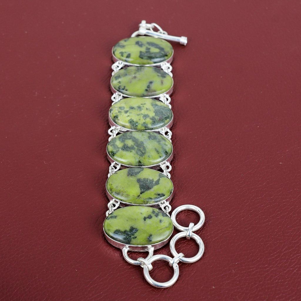 Serpentine bracelet natural gemstone bracelet handmade antique jewelry 925 sterling silver bracelet adjustable chain bracelet gifts for wife
