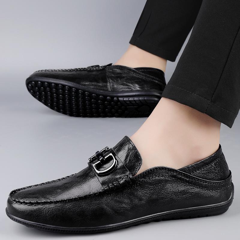 Luxury Brand Top Layer Cowhide Bean Shoes High-quality Flat Bottomed Soft Comfort Travel Shoes Men Business Genuine Leather Shoe