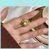 Elegant Geometric Design Feather Ring With Luxurious Yellow Diamonds For Women