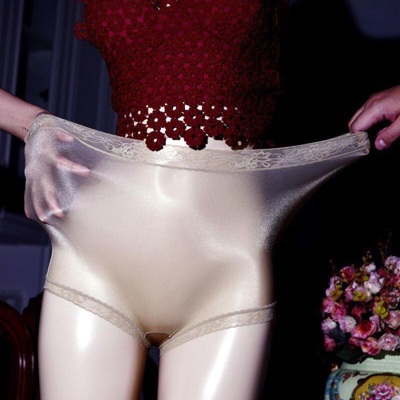 Woman Lace Silky Open/Closed Crotch Pants Underwear Breathable Transparent Quick-Drying Crotchless Glossy Panties