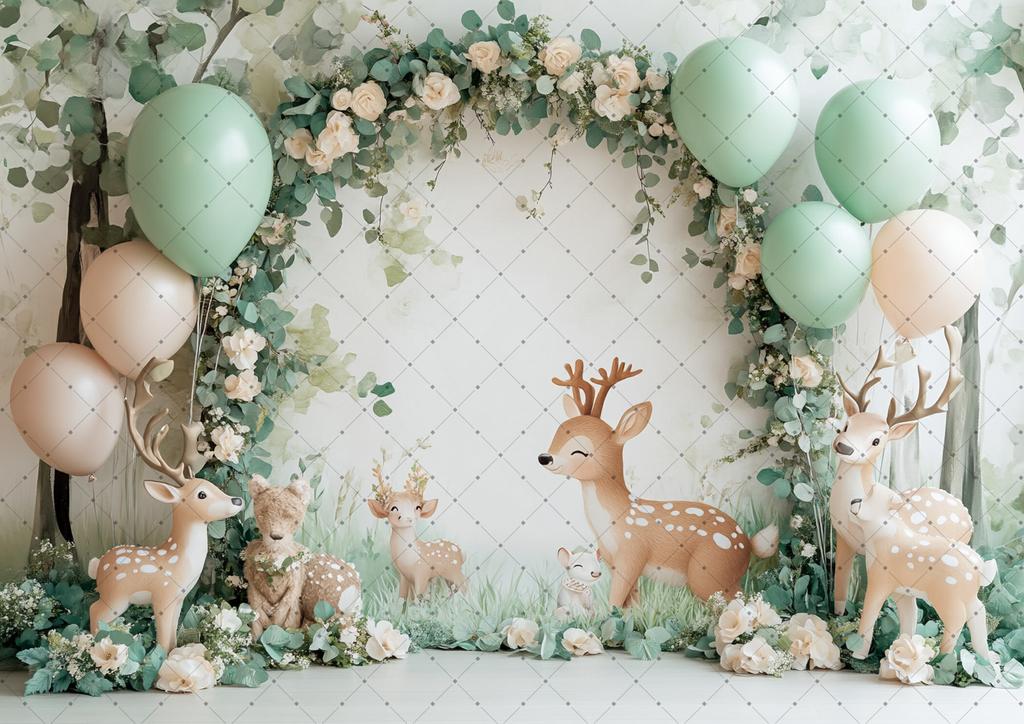 Photography Background Jungle Wildlife Fox Bear Balloon Decoration Kids Birthday Party Cake Smash Photo Background Banner