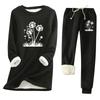 Women's Print Round Neck Warm Suit Long Sleeve Fleece Drawstring Sweatpants Two-Piece Set