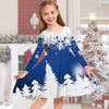 Girl Casual 3D Snow Gradient Print Round Neck Long Sleeve Dress Kid Princess Dress