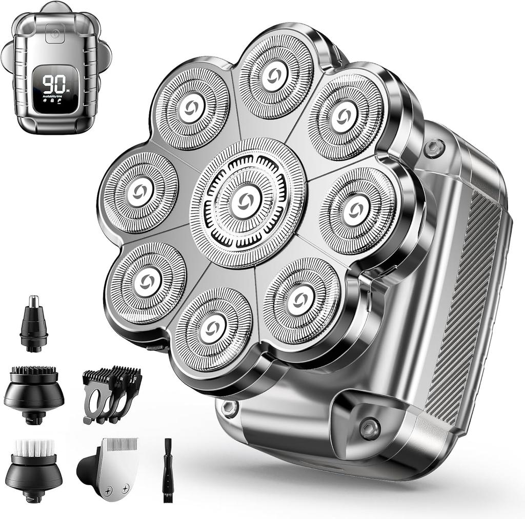 Xiaomi 9D Head Shavers for Bald Men 5 In 1 Detachable Head Razor IPX7 Waterproof Wet Dry Rechargeable Electric Shavers for Men