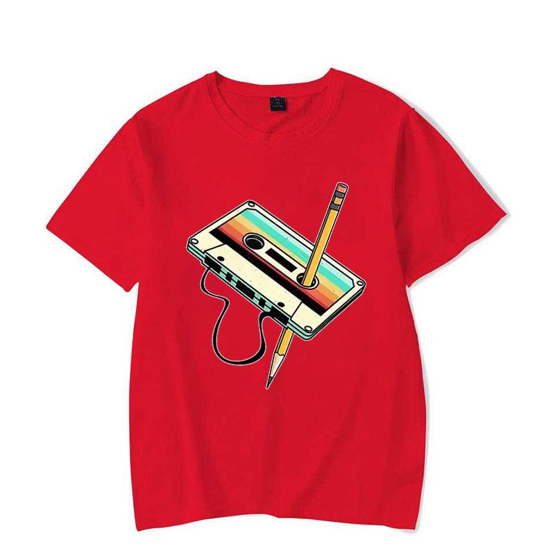 Men Short Sleeve 80s Cassette Tape Pencil 1980s Retro Vintage Throwback Music T-Shirt Women Clothing Vintage T Shirt Camisetas