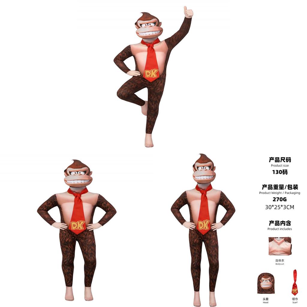 Super Mario Bros Donkey Kong Cosplay Outfit Mit Gorilla-Kopfmaske Für Kinder Und Erwachsene Halloween-Event