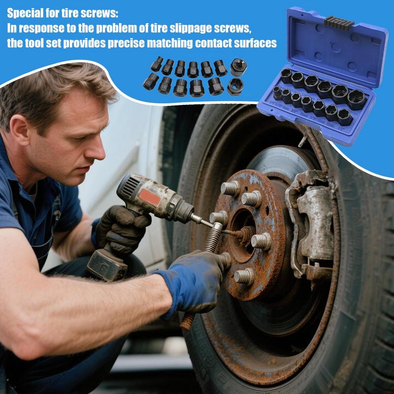 Extractor Set Impacts Bolt Screw Extractor Set 13 Pieces Ergonomic Non-Slip Tools Impacts Removal Gadget For Car Wheel Axle
