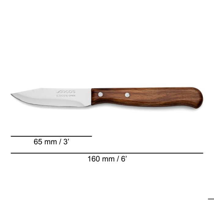 Couteau Mondador Arcos Latina 100100 en acier inoxydable Nitrum et mango en bois avec une lame de 6,5 cm dans une boîte.