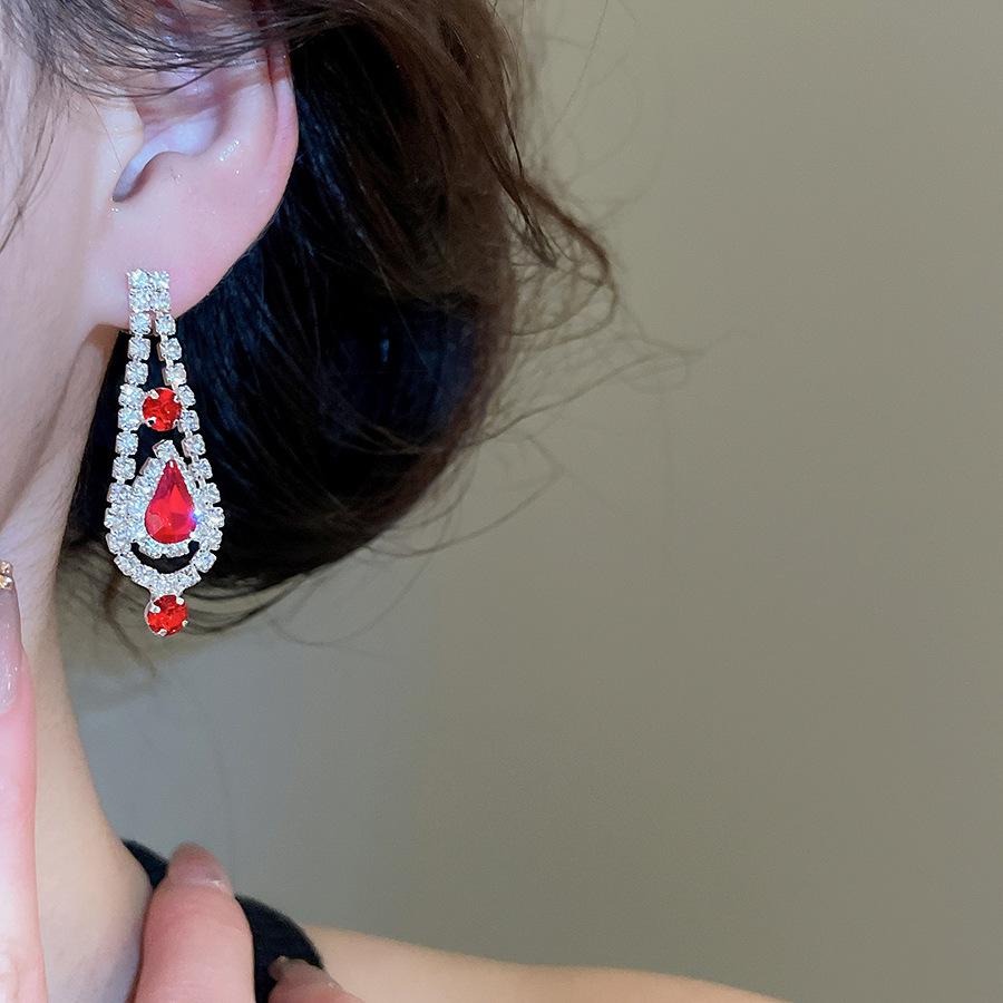 Banquet Luxury Diamond-Studded Water Drop Tassel Earrings & Clavicle Necklace for French Chic Women