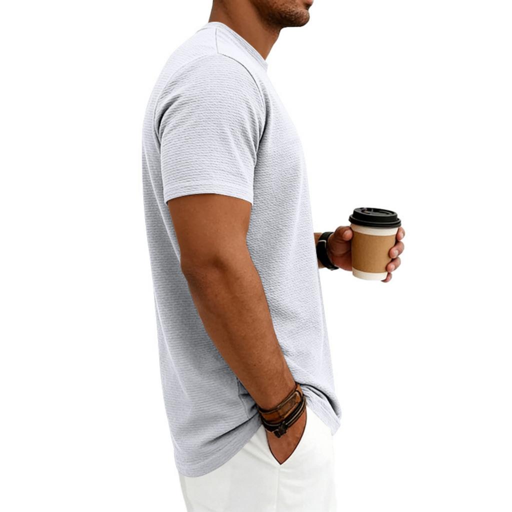 Men's Textured Fabric Loose Stretch Round-neck Short-sleeved Shirt