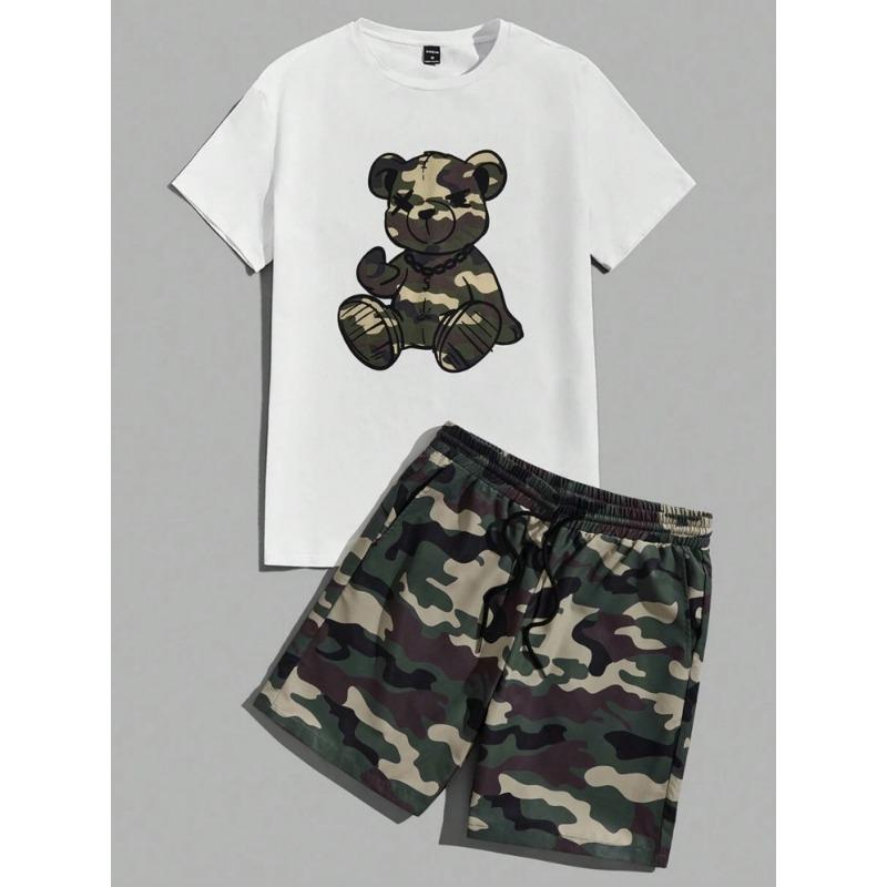 Summer Daily Men's Casual Shorts 3D Black And White Printed Men's T-shirt Shorts Set Urban Street Men Fashion Short Sleeves