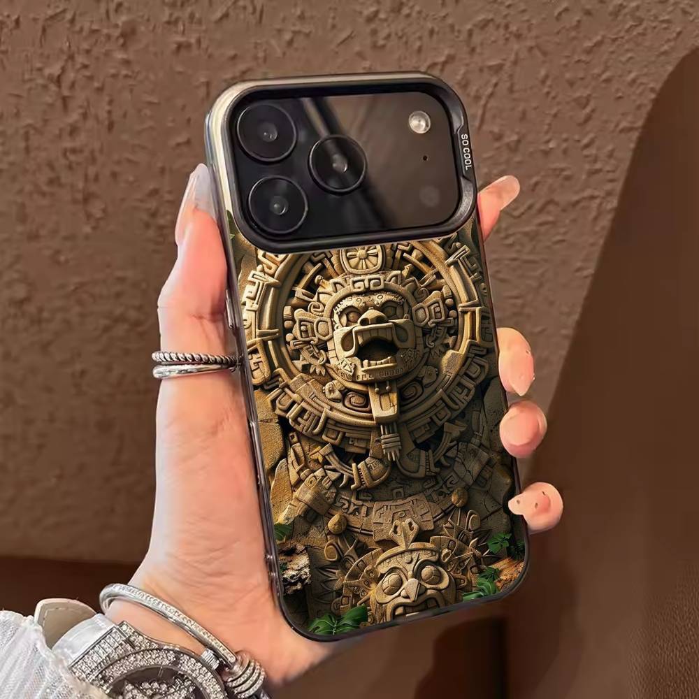 Mayan Aztec Calendar Statue  Phone Case For iPhone 17 16 15 14 13 12 11 Pro Max Plus Silver Matte Black Cover