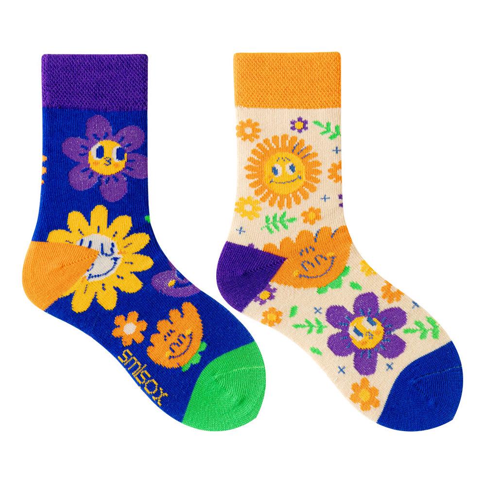 Children's Asymmetrical Cartoon Mid-Calf Socks - Colorful Parent-Child Style, Trendy Fashion for Kids